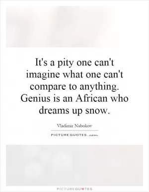 It's a pity one can't imagine what one can't compare to anything. Genius is an African who dreams up snow Picture Quote #1