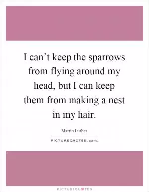 I can’t keep the sparrows from flying around my head, but I can keep them from making a nest in my hair Picture Quote #1