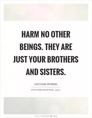 Harm no other beings. They are just your brothers and sisters Picture Quote #1