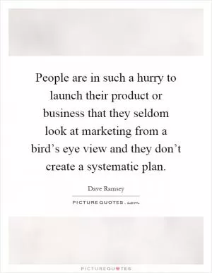 People are in such a hurry to launch their product or business that they seldom look at marketing from a bird’s eye view and they don’t create a systematic plan Picture Quote #1