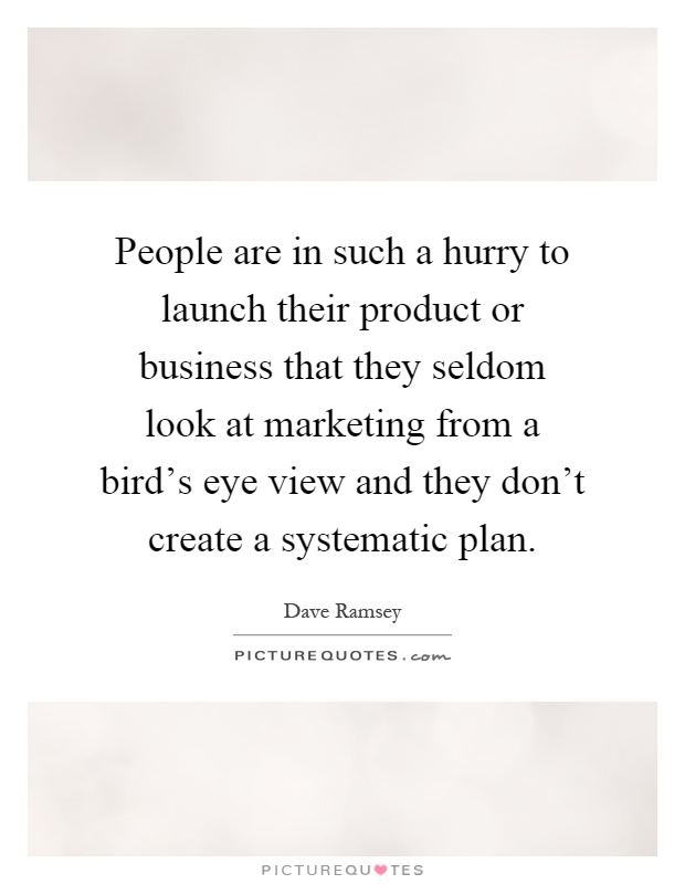 People are in such a hurry to launch their product or business that they seldom look at marketing from a bird's eye view and they don't create a systematic plan Picture Quote #1
