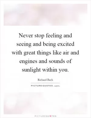 Never stop feeling and seeing and being excited with great things like air and engines and sounds of sunlight within you Picture Quote #1