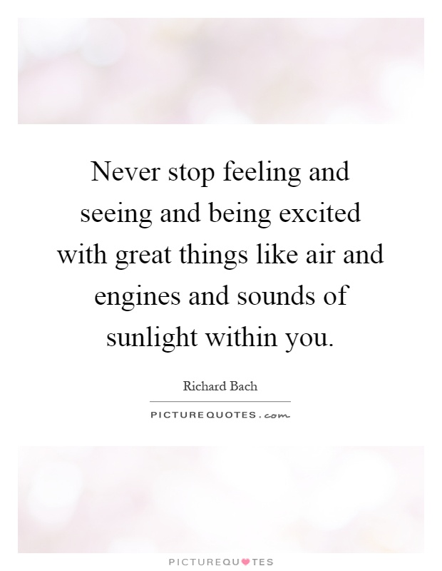 Never stop feeling and seeing and being excited with great things like air and engines and sounds of sunlight within you Picture Quote #1