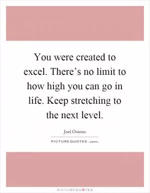 You were created to excel. There’s no limit to how high you can go in life. Keep stretching to the next level Picture Quote #1
