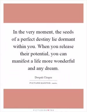 In the very moment, the seeds of a perfect destiny lie dormant within you. When you release their potential, you can manifest a life more wonderful and any dream Picture Quote #1
