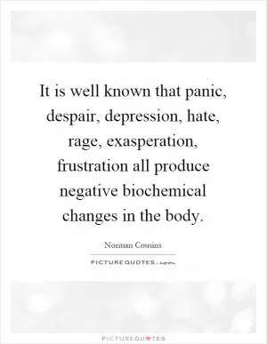 It is well known that panic, despair, depression, hate, rage, exasperation, frustration all produce negative biochemical changes in the body Picture Quote #1