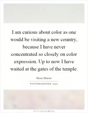 I am curious about color as one would be visiting a new country, because I have never concentrated so closely on color expression. Up to now I have waited at the gates of the temple Picture Quote #1