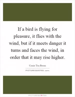 If a bird is flying for pleasure, it flies with the wind, but if it meets danger it turns and faces the wind, in order that it may rise higher Picture Quote #1