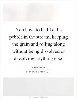 You have to be like the pebble in the stream, keeping the grain and rolling along without being dissolved or dissolving anything else Picture Quote #1