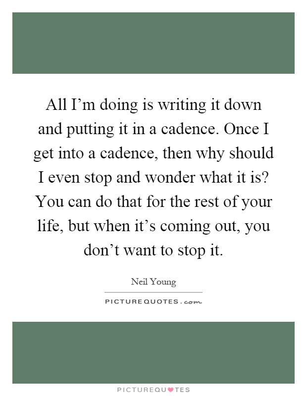 All I'm doing is writing it down and putting it in a cadence. Once I get into a cadence, then why should I even stop and wonder what it is? You can do that for the rest of your life, but when it's coming out, you don't want to stop it Picture Quote #1