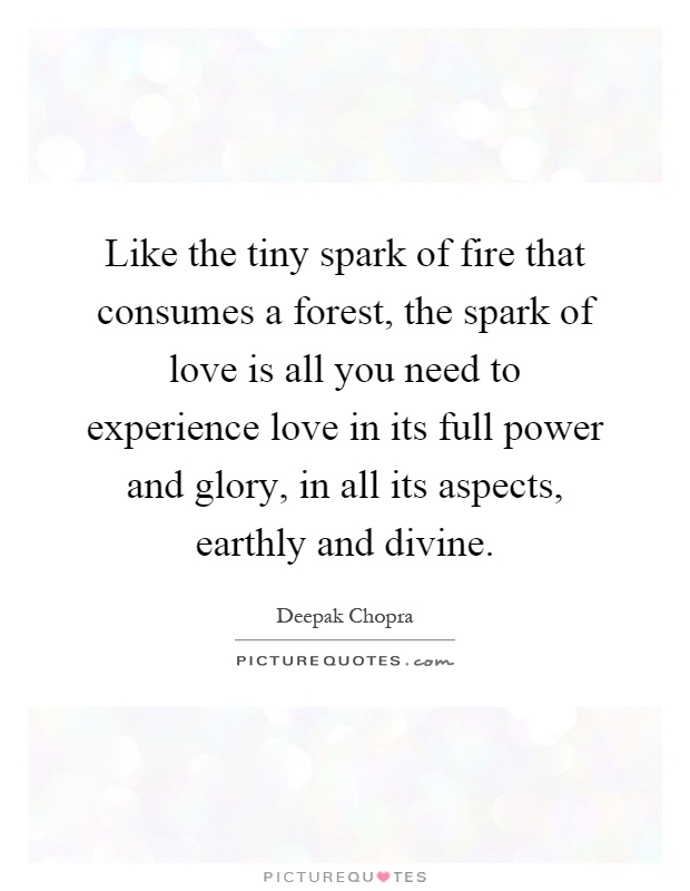Like the tiny spark of fire that consumes a forest, the spark of love is all you need to experience love in its full power and glory, in all its aspects, earthly and divine Picture Quote #1