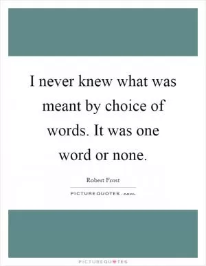I never knew what was meant by choice of words. It was one word or none Picture Quote #1