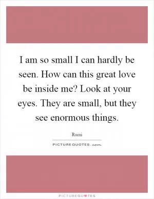 I am so small I can hardly be seen. How can this great love be inside me? Look at your eyes. They are small, but they see enormous things Picture Quote #1