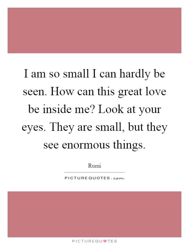 I am so small I can hardly be seen. How can this great love be inside me? Look at your eyes. They are small, but they see enormous things Picture Quote #1