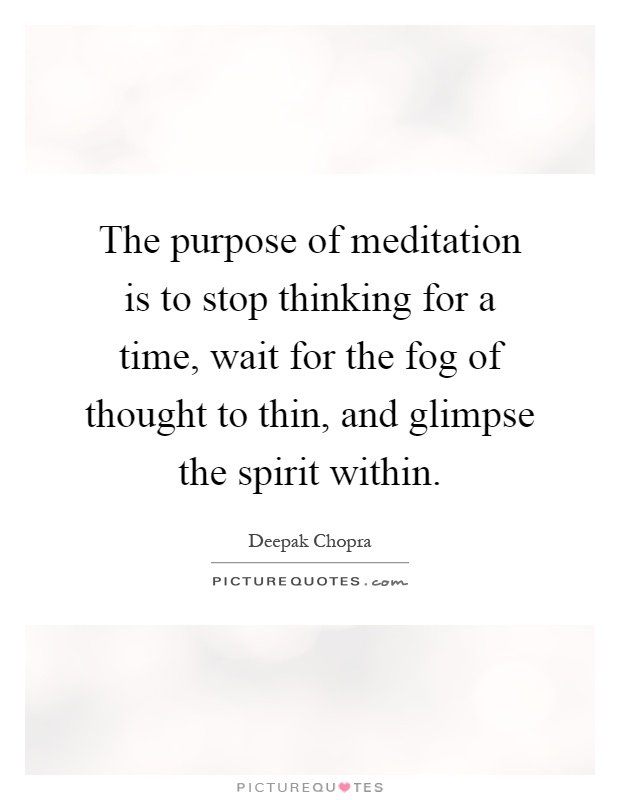 The purpose of meditation is to stop thinking for a time, wait for the fog of thought to thin, and glimpse the spirit within Picture Quote #1