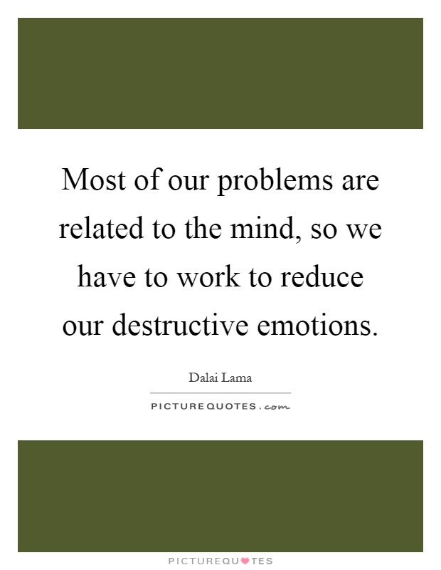 Most of our problems are related to the mind, so we have to work to reduce our destructive emotions Picture Quote #1