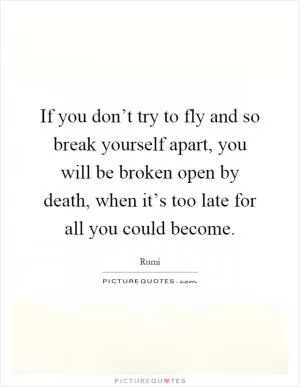 If you don’t try to fly and so break yourself apart, you will be broken open by death, when it’s too late for all you could become Picture Quote #1