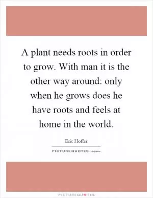 A plant needs roots in order to grow. With man it is the other way around: only when he grows does he have roots and feels at home in the world Picture Quote #1