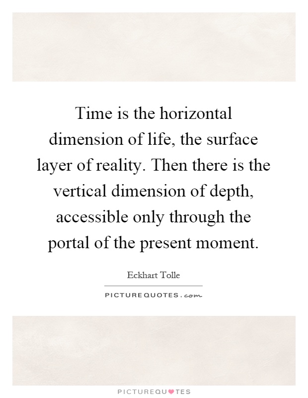 Time is the horizontal dimension of life, the surface layer of reality. Then there is the vertical dimension of depth, accessible only through the portal of the present moment Picture Quote #1