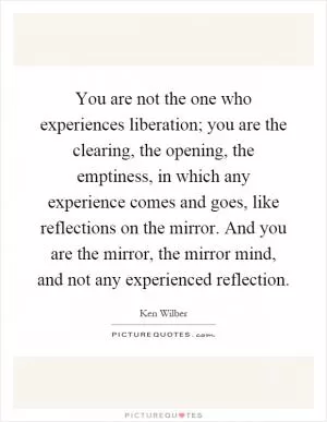You are not the one who experiences liberation; you are the clearing, the opening, the emptiness, in which any experience comes and goes, like reflections on the mirror. And you are the mirror, the mirror mind, and not any experienced reflection Picture Quote #1