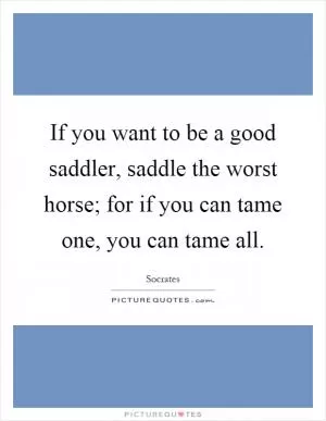 If you want to be a good saddler, saddle the worst horse; for if you can tame one, you can tame all Picture Quote #1
