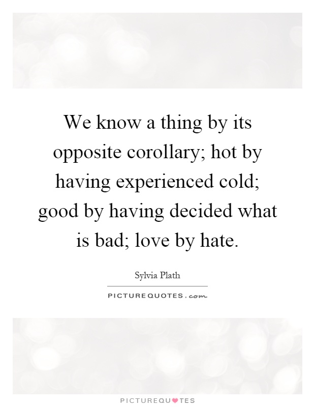 We know a thing by its opposite corollary; hot by having experienced cold; good by having decided what is bad; love by hate Picture Quote #1