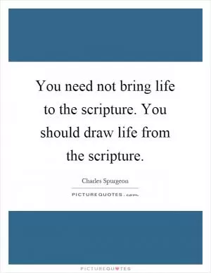 You need not bring life to the scripture. You should draw life from the scripture Picture Quote #1