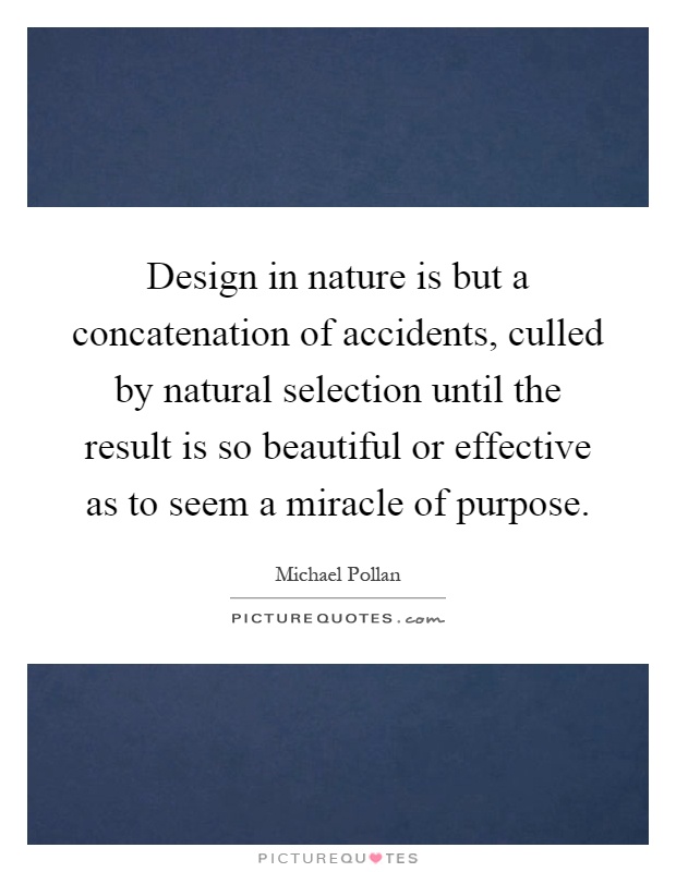 Design in nature is but a concatenation of accidents, culled by natural selection until the result is so beautiful or effective as to seem a miracle of purpose Picture Quote #1