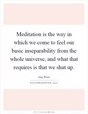 Meditation is the way in which we come to feel our basic inseparability from the whole universe, and what that requires is that we shut up Picture Quote #1