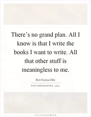 There’s no grand plan. All I know is that I write the books I want to write. All that other stuff is meaningless to me Picture Quote #1