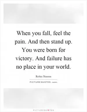 When you fall, feel the pain. And then stand up. You were born for victory. And failure has no place in your world Picture Quote #1