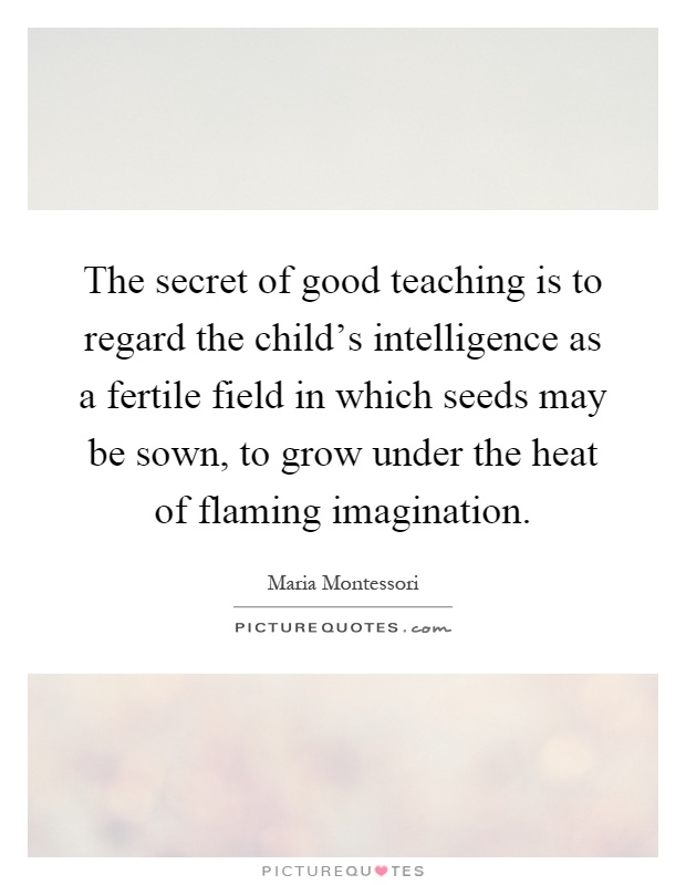 The secret of good teaching is to regard the child's intelligence as a fertile field in which seeds may be sown, to grow under the heat of flaming imagination Picture Quote #1