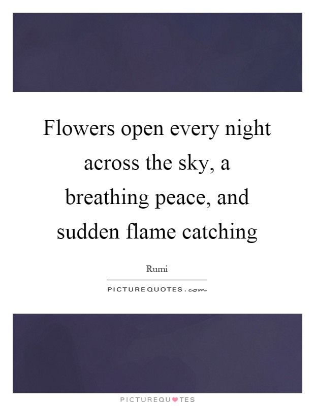 Flowers open every night across the sky, a breathing peace, and sudden flame catching Picture Quote #1