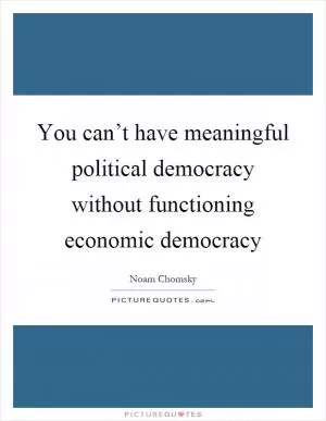 You can’t have meaningful political democracy without functioning economic democracy Picture Quote #1