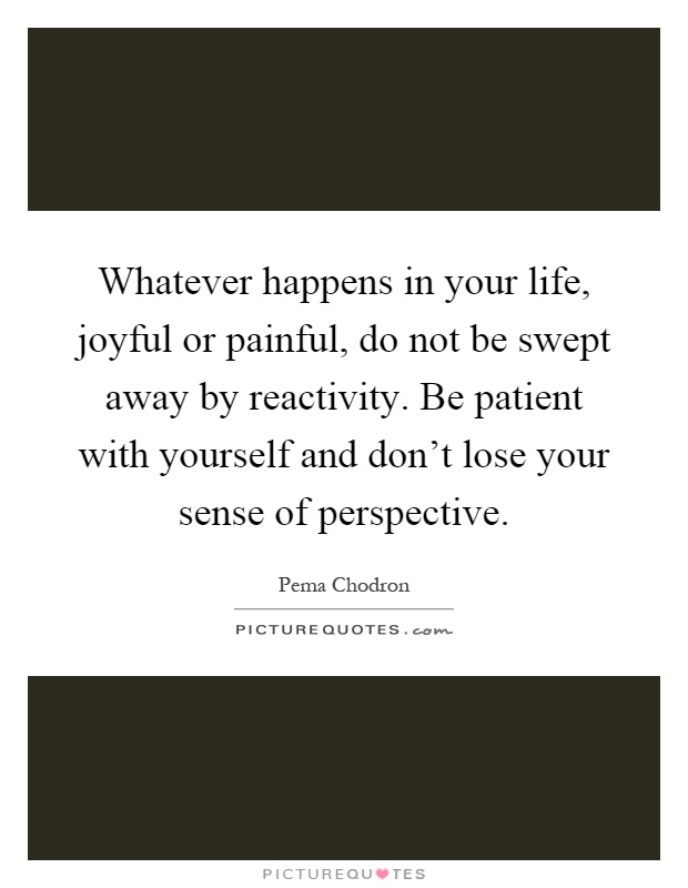 Whatever happens in your life, joyful or painful, do not be swept away by reactivity. Be patient with yourself and don't lose your sense of perspective Picture Quote #1