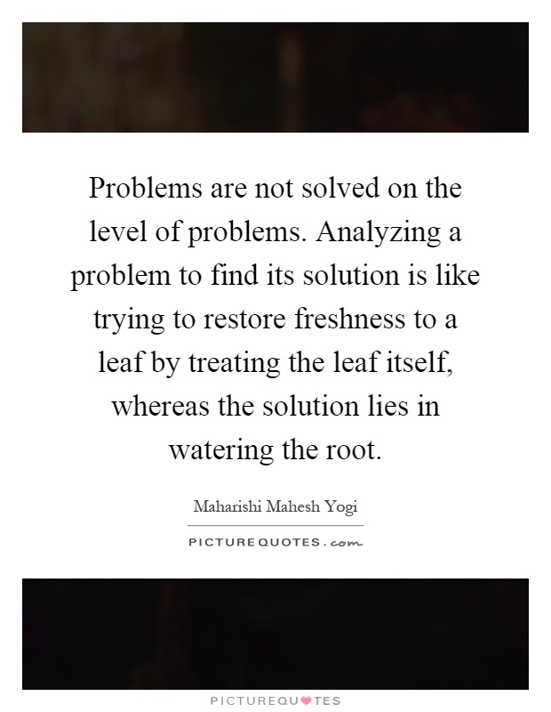 Problems are not solved on the level of problems. Analyzing a problem to find its solution is like trying to restore freshness to a leaf by treating the leaf itself, whereas the solution lies in watering the root Picture Quote #1