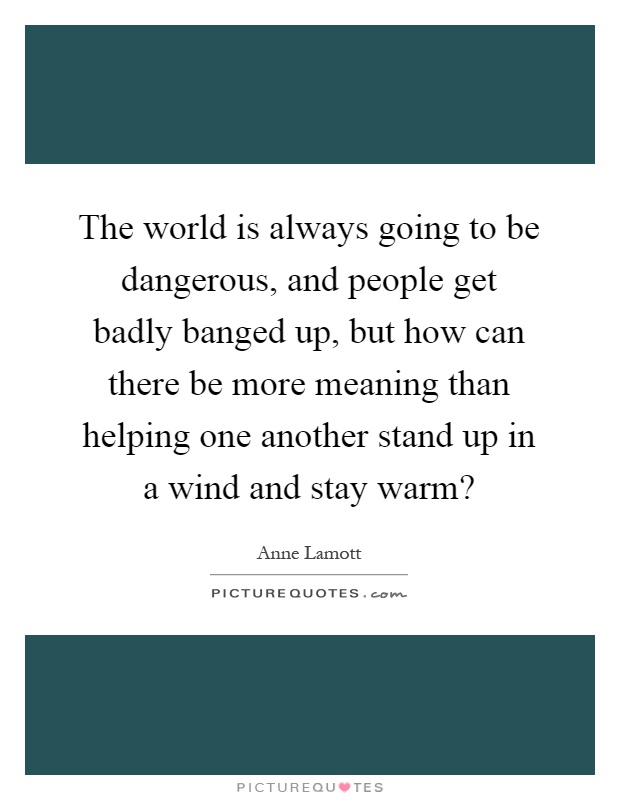 The world is always going to be dangerous, and people get badly banged up, but how can there be more meaning than helping one another stand up in a wind and stay warm? Picture Quote #1
