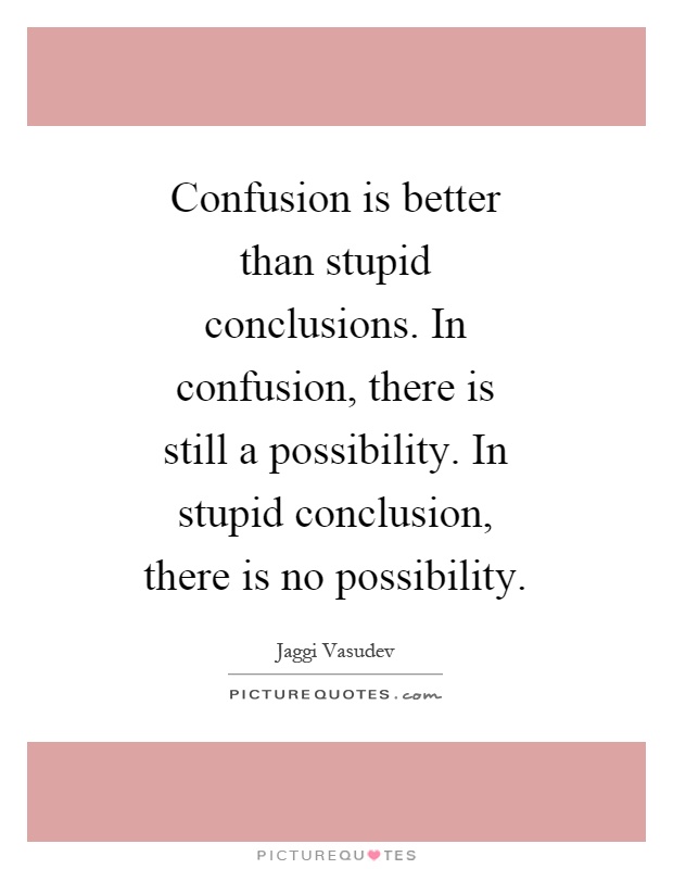 Confusion is better than stupid conclusions. In confusion, there is still a possibility. In stupid conclusion, there is no possibility Picture Quote #1