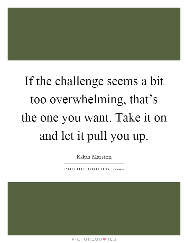 If the challenge seems a bit too overwhelming, that's the one you want. Take it on and let it pull you up Picture Quote #1