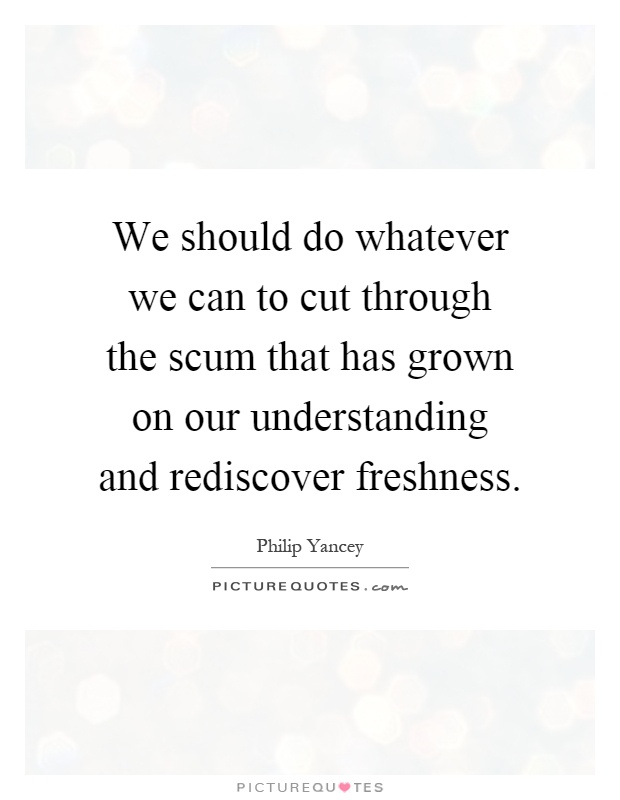 We should do whatever we can to cut through the scum that has grown on our understanding and rediscover freshness Picture Quote #1