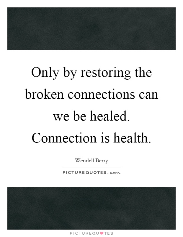 Only by restoring the broken connections can we be healed. Connection is health Picture Quote #1