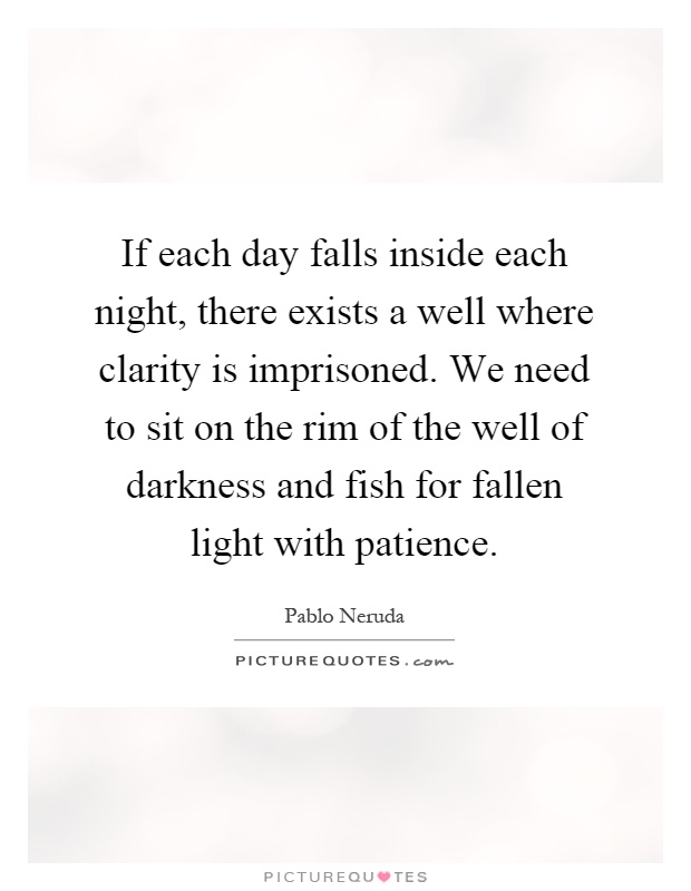 If each day falls inside each night, there exists a well where clarity is imprisoned. We need to sit on the rim of the well of darkness and fish for fallen light with patience Picture Quote #1