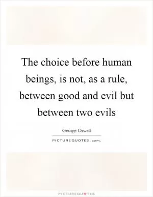 The choice before human beings, is not, as a rule, between good and evil but between two evils Picture Quote #1