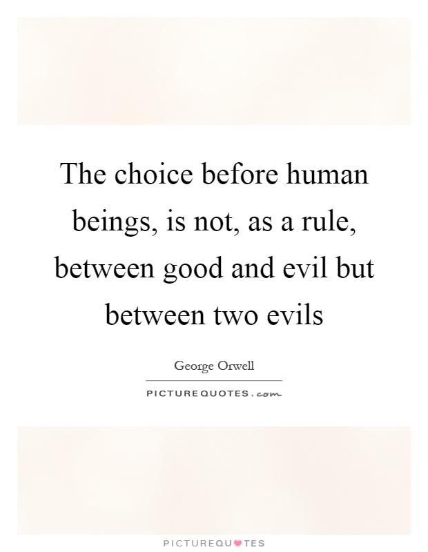 The choice before human beings, is not, as a rule, between good and evil but between two evils Picture Quote #1