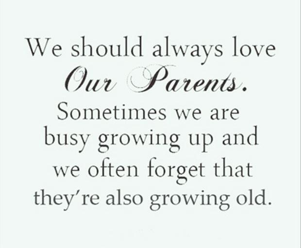 We should always love our parents. Sometimes we are busy growing up and we often forget that they're also growing old Picture Quote #1