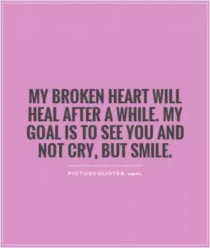 My broken heart will heal after a while. My goal is to see you and not cry, but smile Picture Quote #1