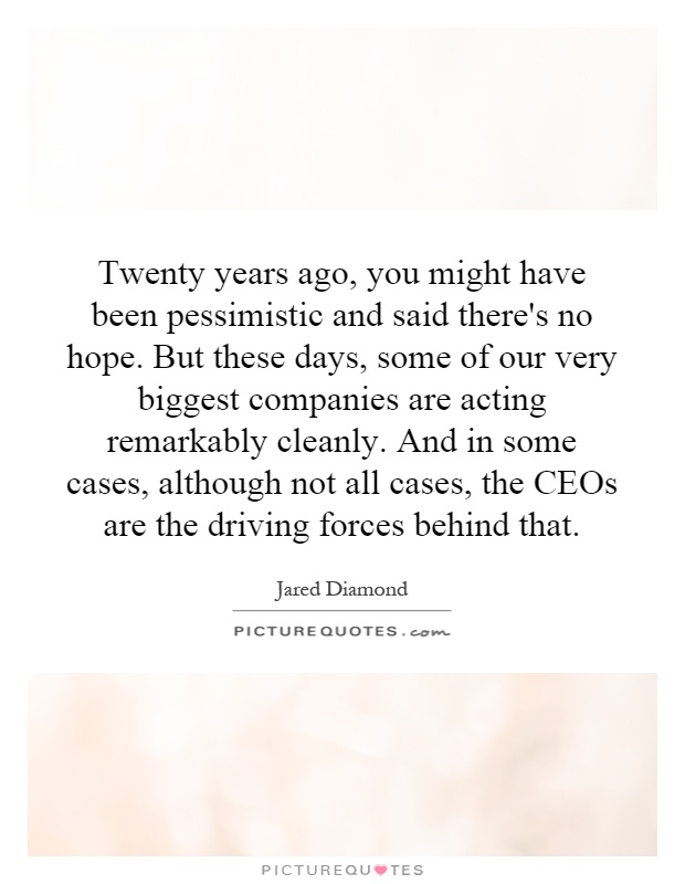 Twenty years ago, you might have been pessimistic and said there's no hope. But these days, some of our very biggest companies are acting remarkably cleanly. And in some cases, although not all cases, the CEOs are the driving forces behind that Picture Quote #1