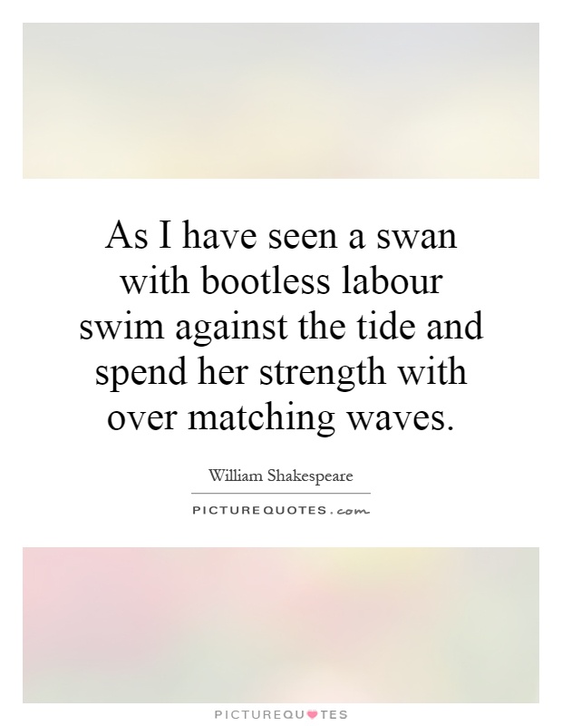 As I have seen a swan with bootless labour swim against the tide and spend her strength with over matching waves Picture Quote #1