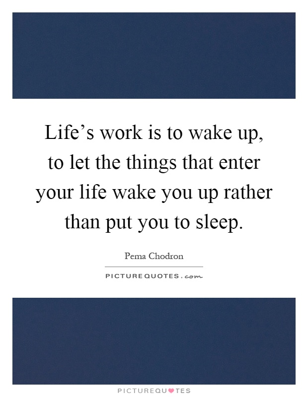 Life's work is to wake up, to let the things that enter your life wake you up rather than put you to sleep Picture Quote #1