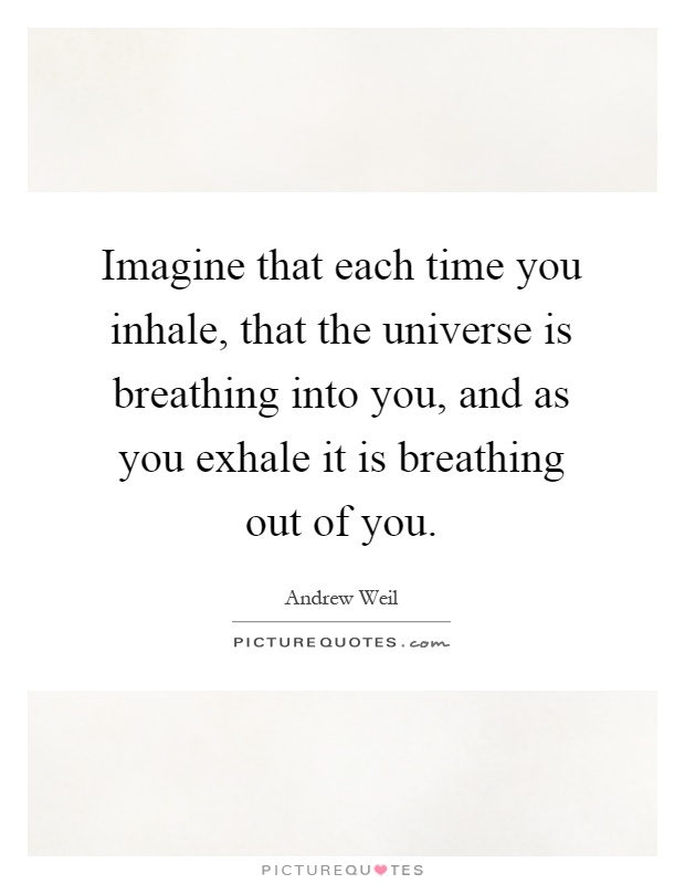 Imagine that each time you inhale, that the universe is breathing into you, and as you exhale it is breathing out of you Picture Quote #1